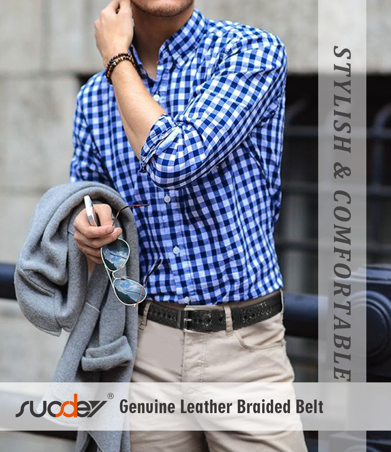 Men’s Leather Braided Belt Cowhide Leather Woven Belt for Jeans - JASGOOD OFFICIAL