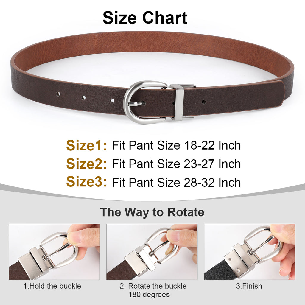 JASGOOD Kids Leather Reversible Belt, Boys Casual Belt for Jeans School Uniform with Rotated Buckle 