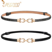 2 Pack Women Skinny Leather Belt Adjustable Fashion Dress Belt Thin Waist Belts for Ladies Girls