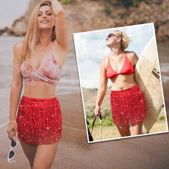 Belly Dance Hip Sequin Tassel Skirt Beach Music Festival Rave Party Scarf Belt Skirt Halloween for Women - JASGOOD OFFICIAL