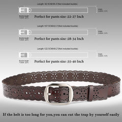 Women’s Hollow Flower Genuine Cowhide Leather Belt With Alloy Buckle by JASGOOD 