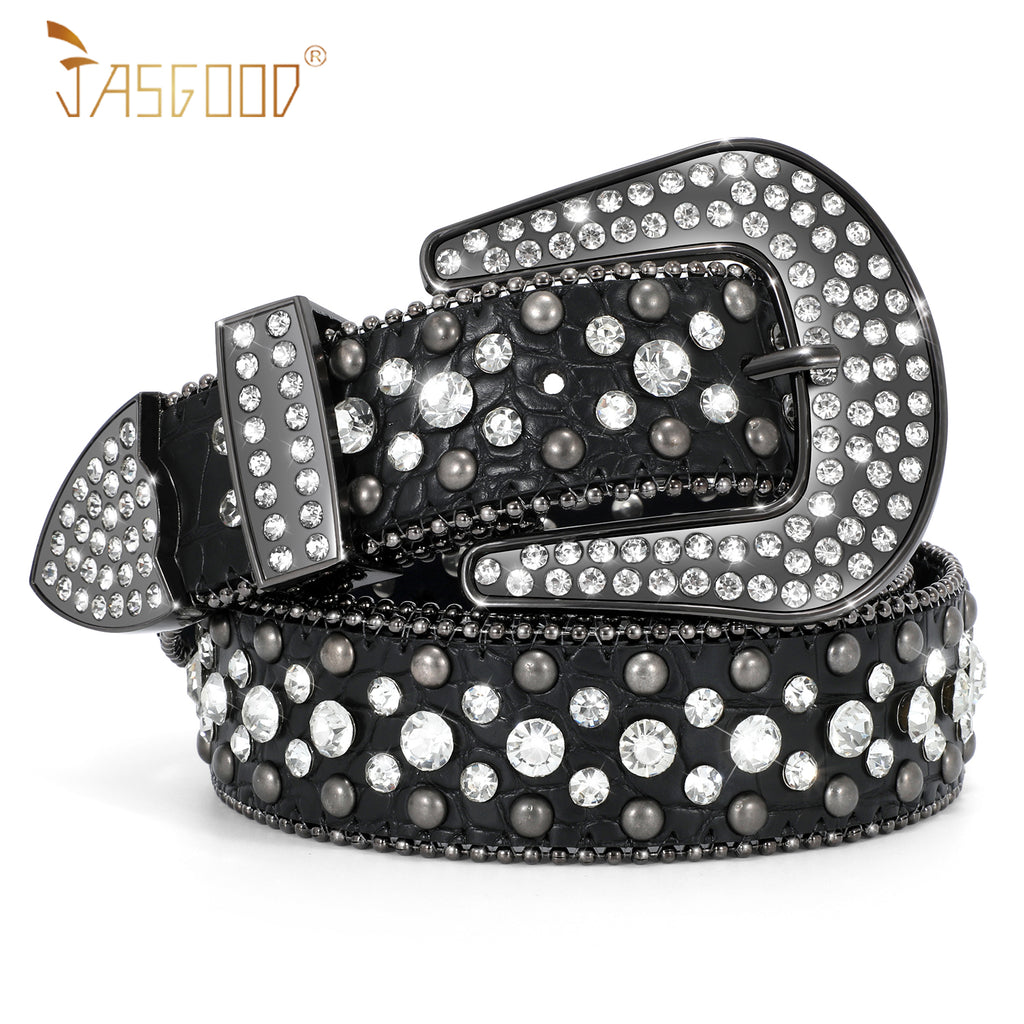 Women Mens  Popular Luxury Crystal Diamond Studded Rhinestone Western Sparkle Designer Leather Belt