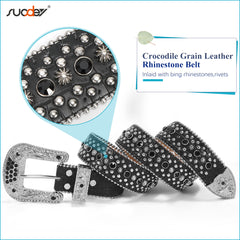 Fashion Rhinestone Shiny Crystal Studded Leather Belts Men Women