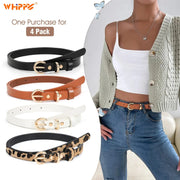 Set of 4 Women Skinny Leather Belt Thin Waist Belt with Metal Buckle for Pants Jeans Dresses