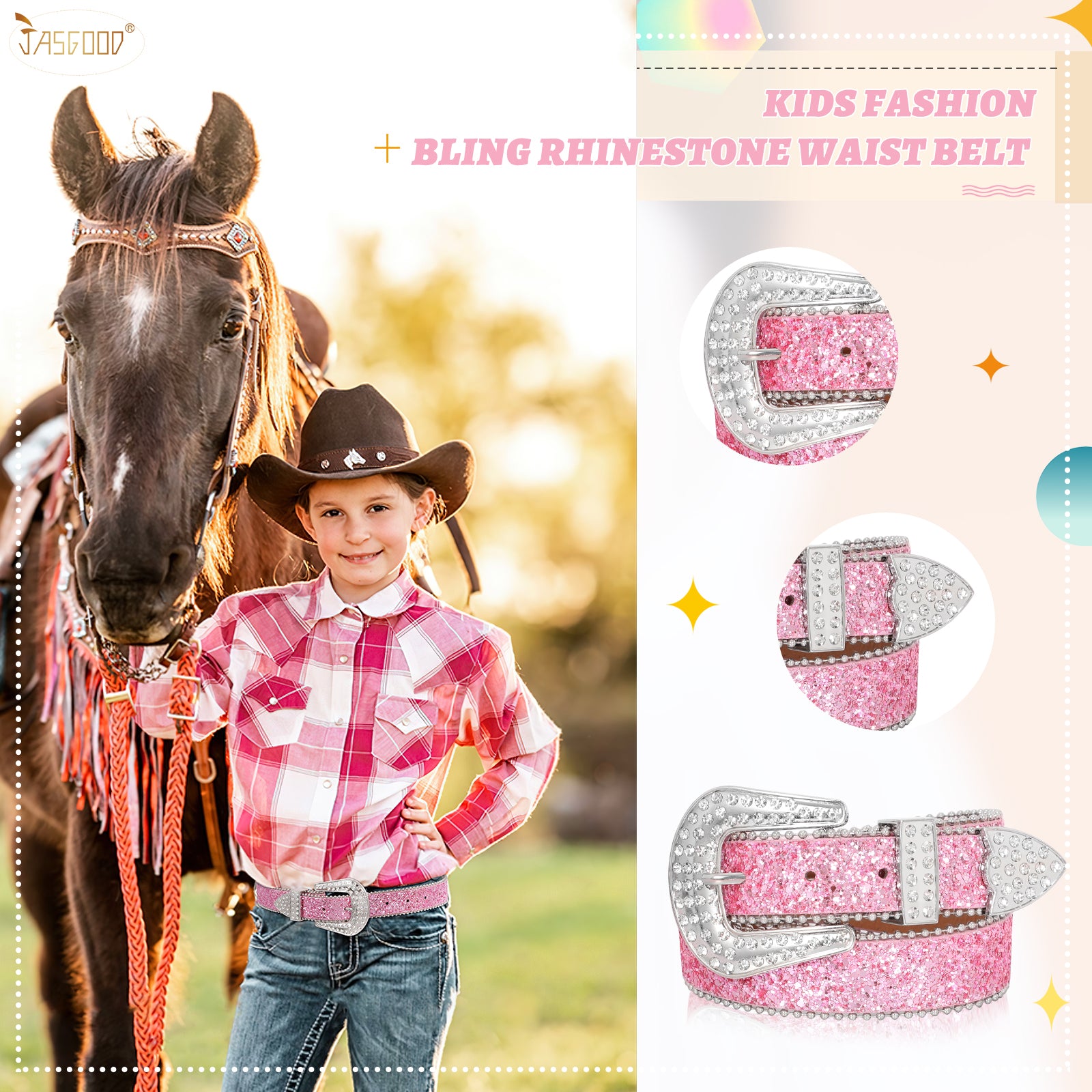 Rhinestone Belt for Men Women Western Cowboy Cowgirl Bling Studded Leather Belt for Jeans Pants - JASGOOD OFFICIAL