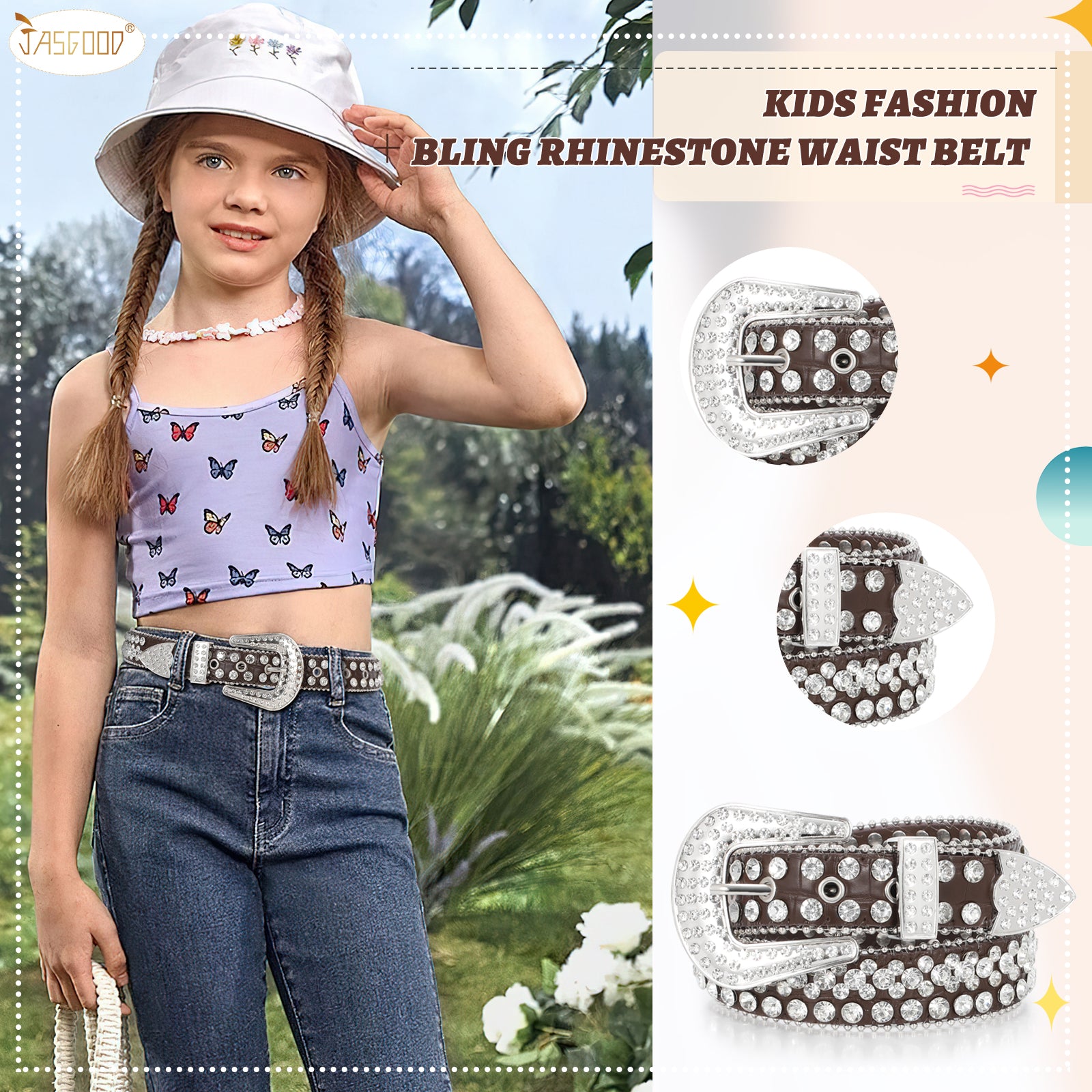 Rhinestone Belt for Men Women Western Cowboy Cowgirl Bling Studded Leather Belt for Jeans Pants - JASGOOD OFFICIAL