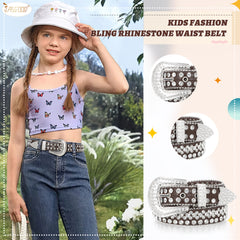 Rhinestone Belt for Men Women Western Cowboy Cowgirl Bling Studded Leather Belt for Jeans Pants