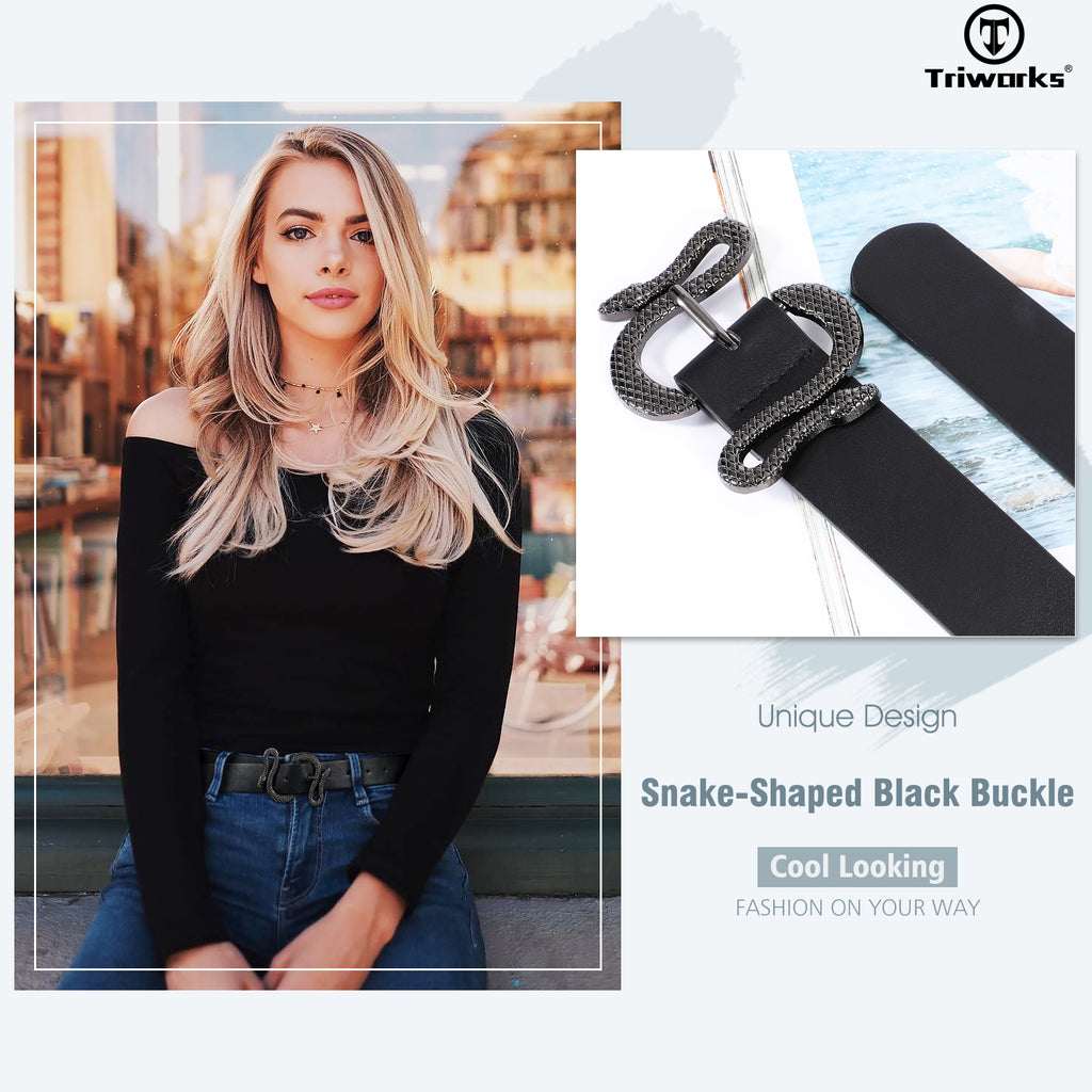 Snake Pattern Animal Unique Buckle  Woman Belt Leather Designer Fashion Cowboy Western Belts