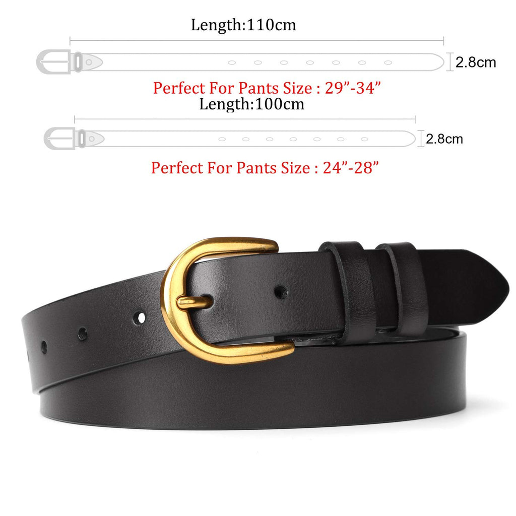 Whippy Women Casual Leather Belt for Jeans, 1.2 Inch Wide with Golden Buckle 