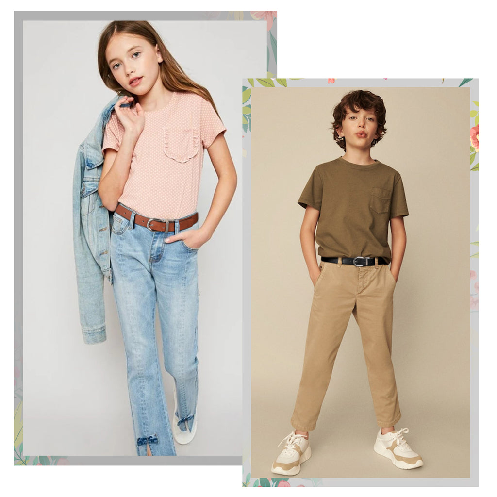 JASGOOD Kids Leather Reversible Belt, Boys Casual Belt for Jeans School Uniform with Rotated Buckle 
