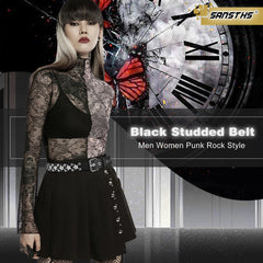 Punk Rivet Studded Belt Goth Row Pyramid Square Bead PU Leather Vintage Punk Rock Grommet Belt for Jeans Pants