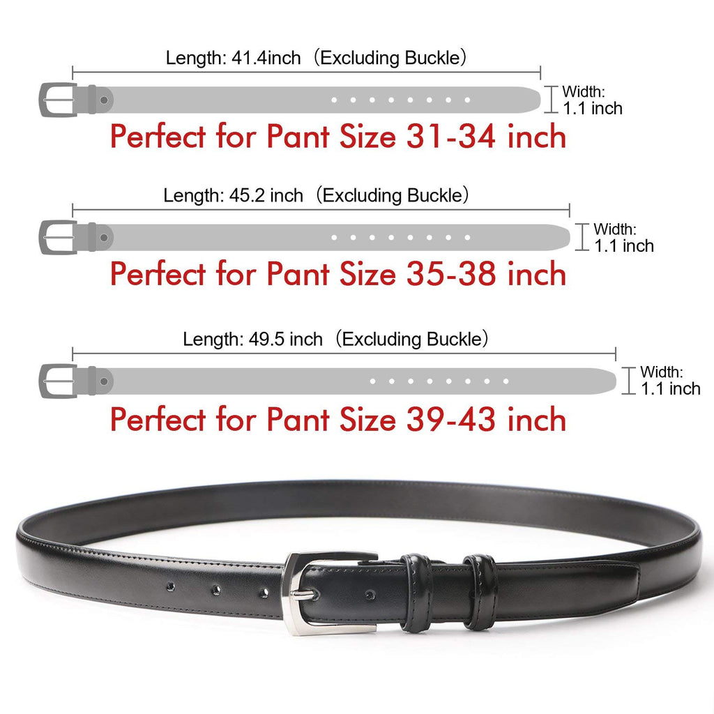 Men's Dress Belt Genuine Leather Black Design Belt with Prong Buckle Elegant Gift Box 