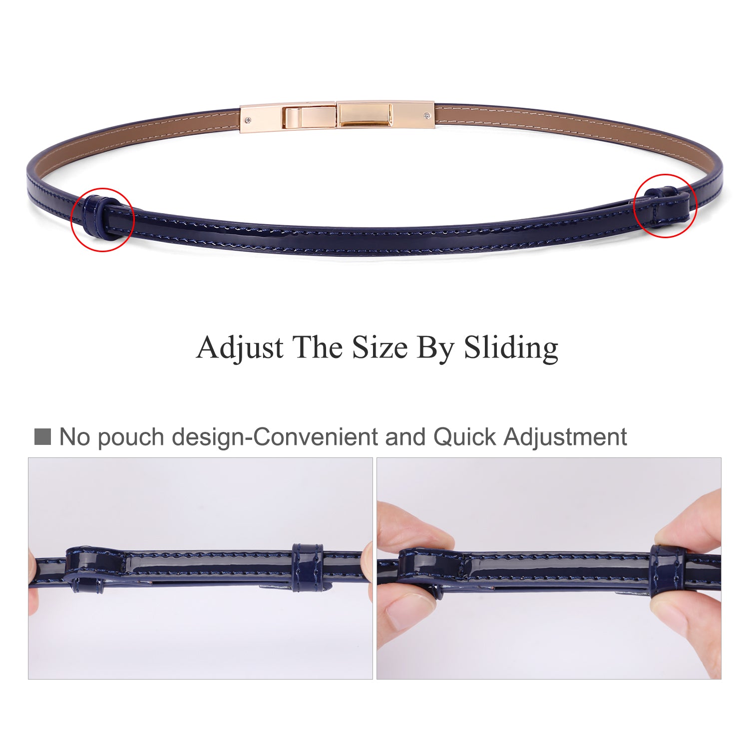 Women’s Skinny Blue  Leather Belt Adjustable Slim Waist Belt with Gold Alloy Buckle for Dress By JASGOOD 