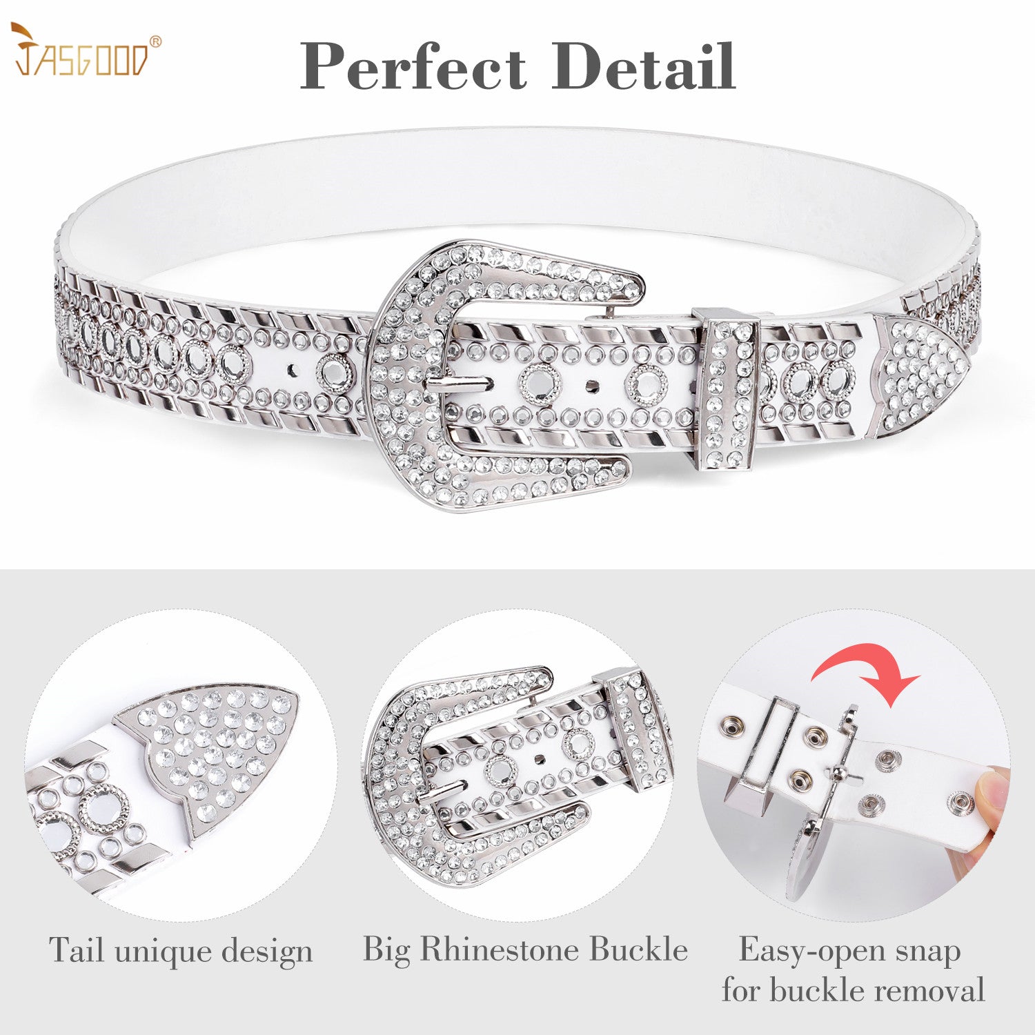 Women Halloween Rhinestone Studded Western Leather Belt Ladies Vintage Bling Cowgirl Waist Belt for Jeans Dress - JASGOOD OFFICIAL