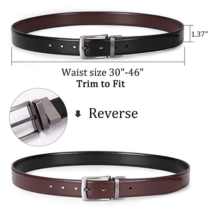 JASGOOD Men Fashion Leather Reversible Belt with Rotate Buckle for Pants Jeans  with Nice Gift Box 