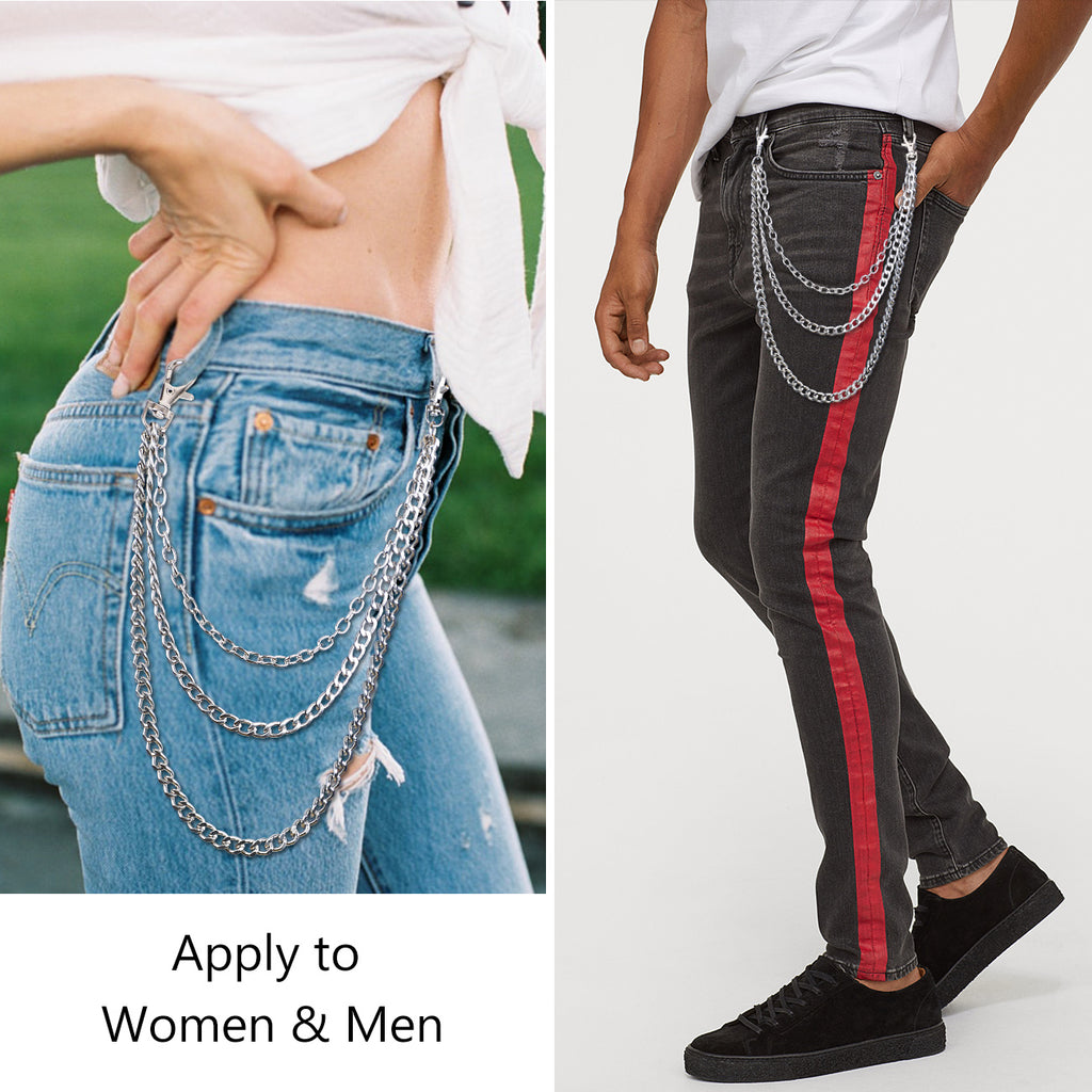 JASGOOD Fashion Belt Chain Pants Chain Jeans Chain Decorative Chain Metal Waist Chain Hip Hop Punk Rock Keychain Loop Chain for Women/Men 