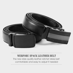WERFORU 2 Pack Leather Ratchet Dress Belt for Men Perfect Fit Waist Size Up to 44" with Automatic Buckle 