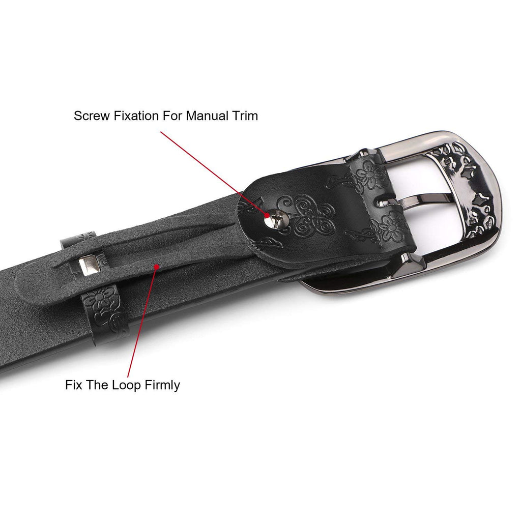Western Fashion Leather Belts For Women With Vintage Hollow Flower Buckle 