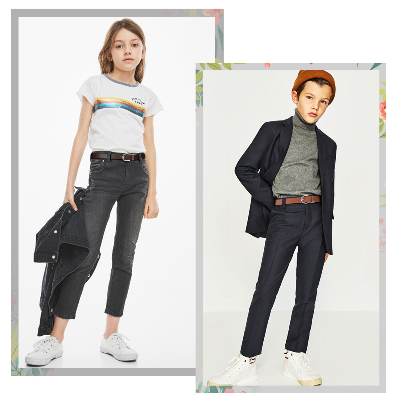 JASGOOD Kids Leather Reversible Belt, Boys Casual Belt for Jeans School Uniform with Rotated Buckle 