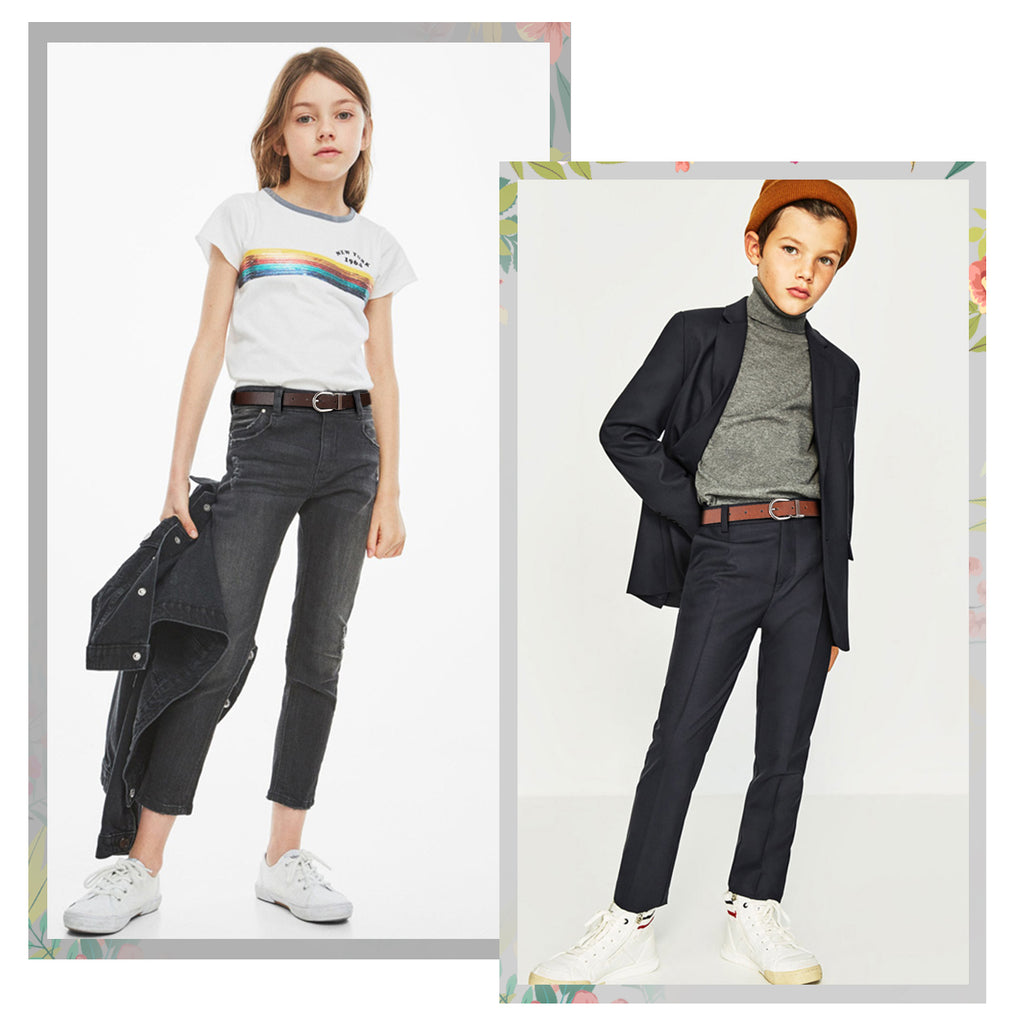JASGOOD Kids Leather Reversible Belt, Boys Casual Belt for Jeans School Uniform with Rotated Buckle 
