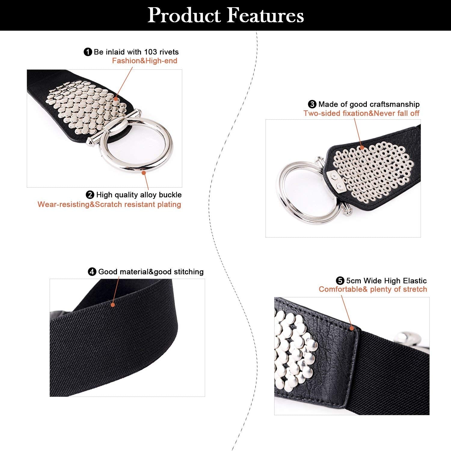 Women's Fashion Vintage Wide Elastic Waist Belt For Dresses With Rivets Studs By JASGOOD