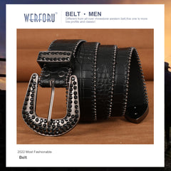 Luxury Crystal Skull designer  Diamond Studded Rhinestone Belts Western Sparkle Leather Men Women Belt