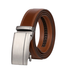 Men's Ratchet Leather Belt for Dress, Sliding Automatic Buckle Belt Fit Waist up to 50 Inch 