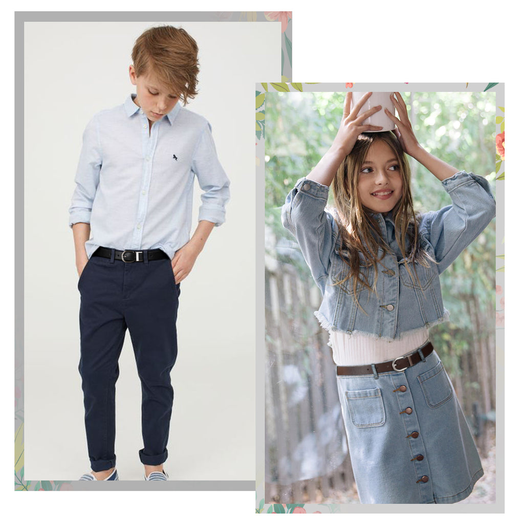 JASGOOD Kids Leather Reversible Belt, Boys Casual Belt for Jeans School Uniform with Rotated Buckle 