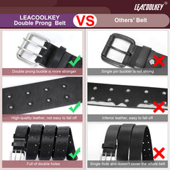 JASGOOD Double Prong Belt for Men PU Leather Work Belts for Jeans 2 Hole Leather Belts for Men-Casual Leather Belt for Pants - JASGOOD OFFICIAL