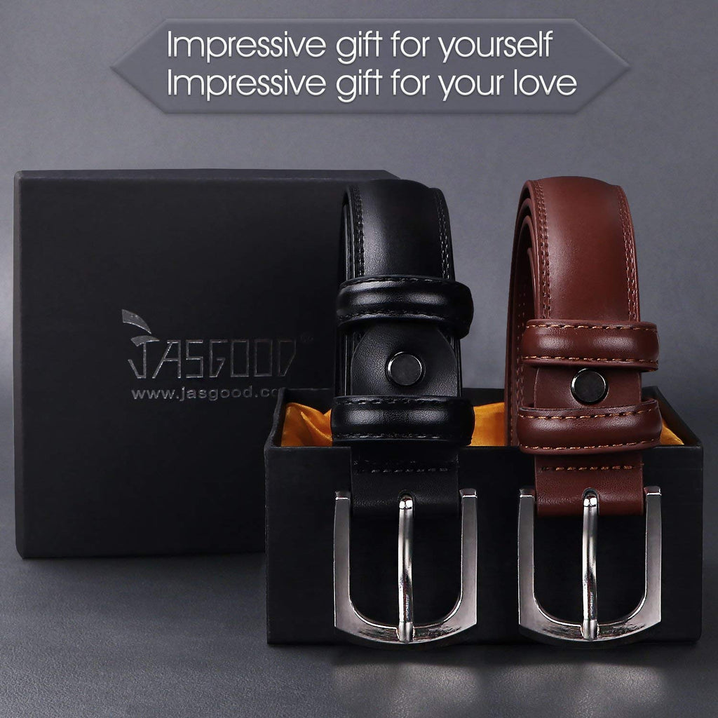 Men's Dress Belt Genuine Leather Black Design Belt with Prong Buckle Elegant Gift Box 