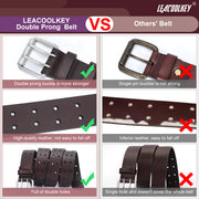 JASGOOD Double Prong Belt for Men PU Leather Work Belts for Jeans 2 Hole Leather Belts for Men-Casual Leather Belt for Pants - JASGOOD OFFICIAL