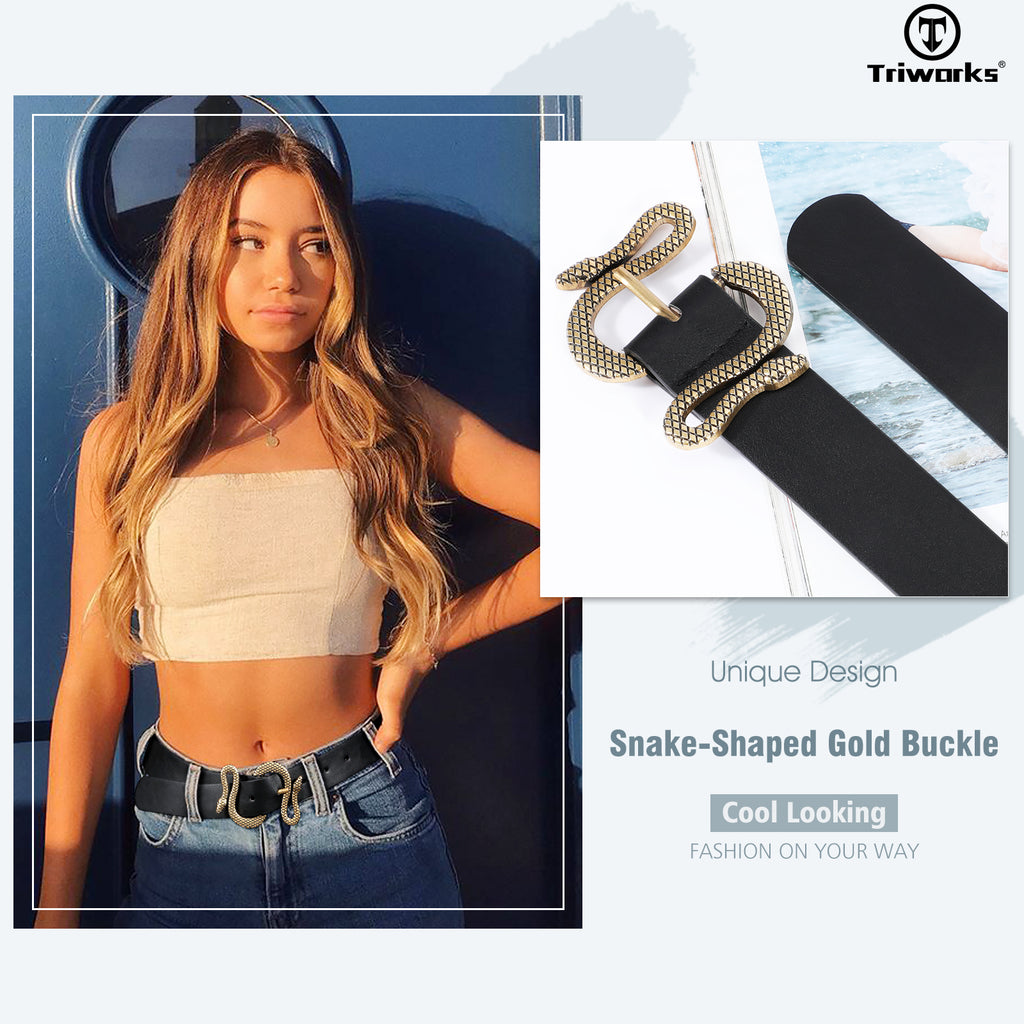 Snake Pattern Animal Unique Buckle  Woman Belt Leather Designer Fashion Cowboy Western Belts