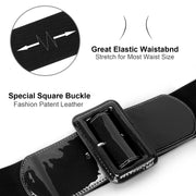 Women Stretchy Waist Belt Patent Leather 2.95” Wide Simple Square Buckle by JASGOOD 