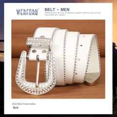 Luxury Crystal Skull designer  Diamond Studded Rhinestone Belts Western Sparkle Leather Men Women Belt
