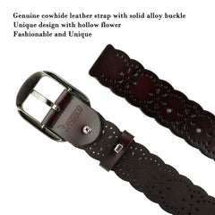 Women’s Hollow Flower Genuine Cowhide Leather Belt With Alloy Buckle by JASGOOD 