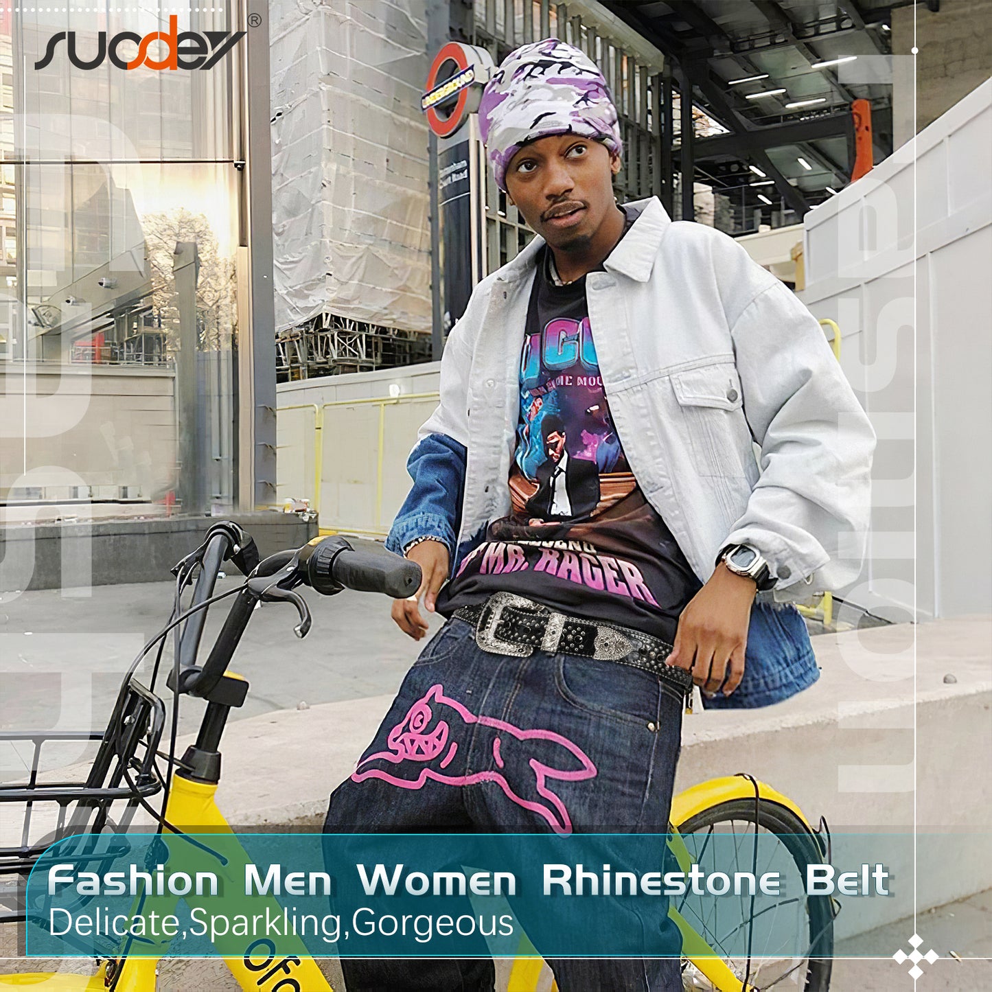 Fashion Rhinestone Shiny Crystal Studded Leather Belts Men Women