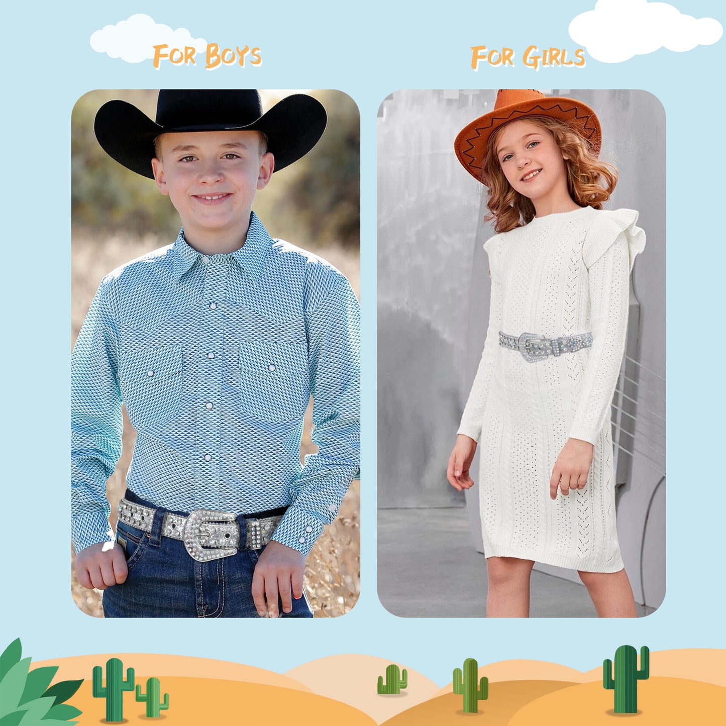 Kids Fashion Rhinestone Shiny Crystal Studded Leather Belts