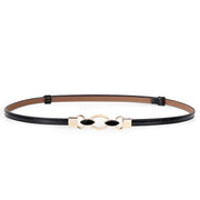 Women's Skinny PU Leather Belt Solid Color Fashion Thin Waist Belt with Gold Buckle for Jeans Pants 1/2 Width
