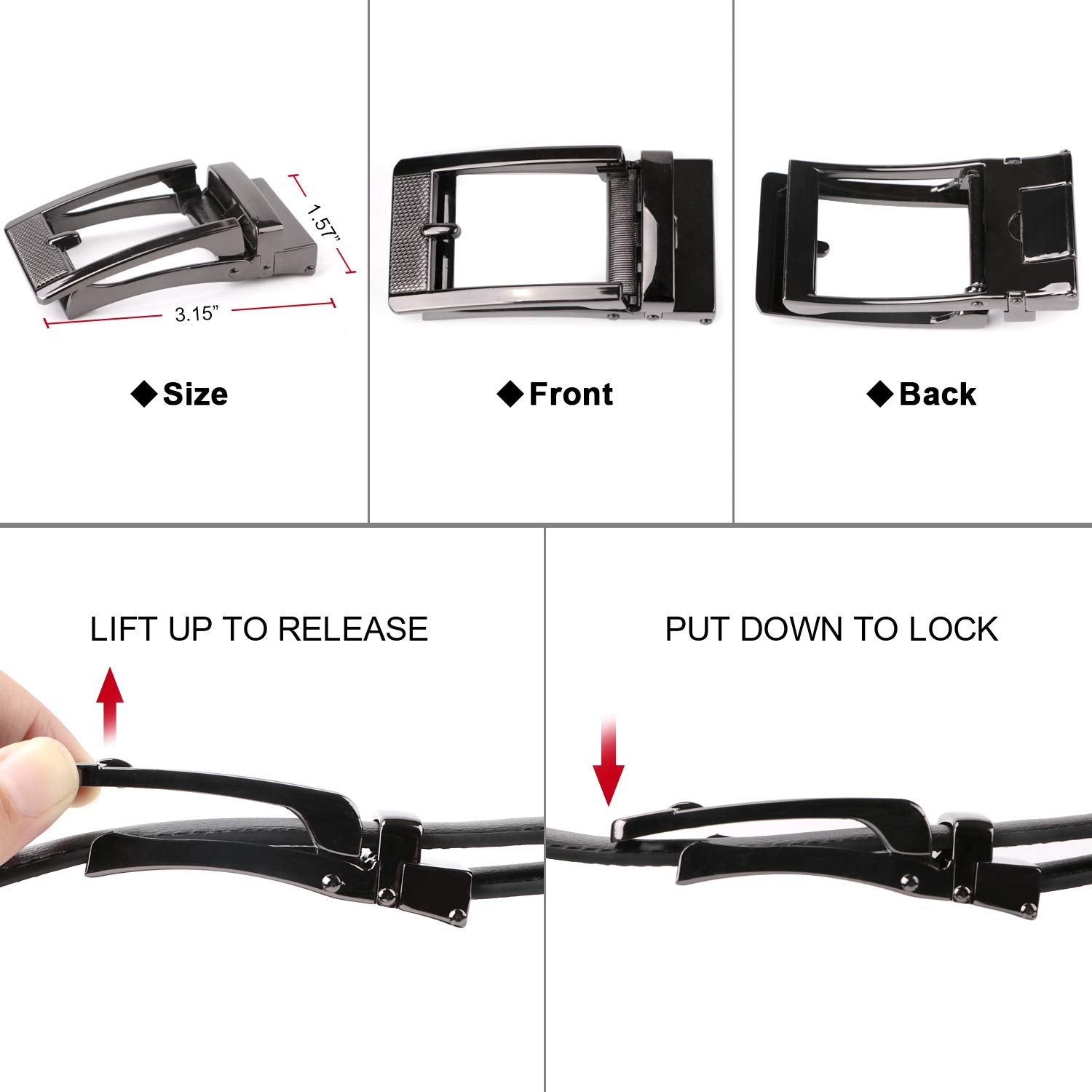 Ratchet Click Men's Belt,Leather Dress Holeless Belt for Men With Side Buckle Up to 44 Inches by JASGOOD - JASGOOD OFFICIAL