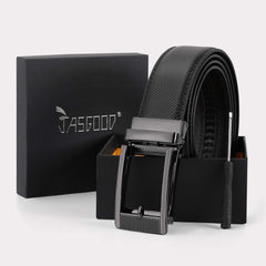 Ratchet Click Men's Belt,Leather Dress Holeless Belt for Men With Side Buckle Up to 44 Inches by JASGOOD
