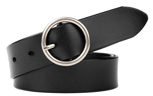 Women Casual Dress Belt Genuine Leather Belt with Round Buckle by JASGOOD 