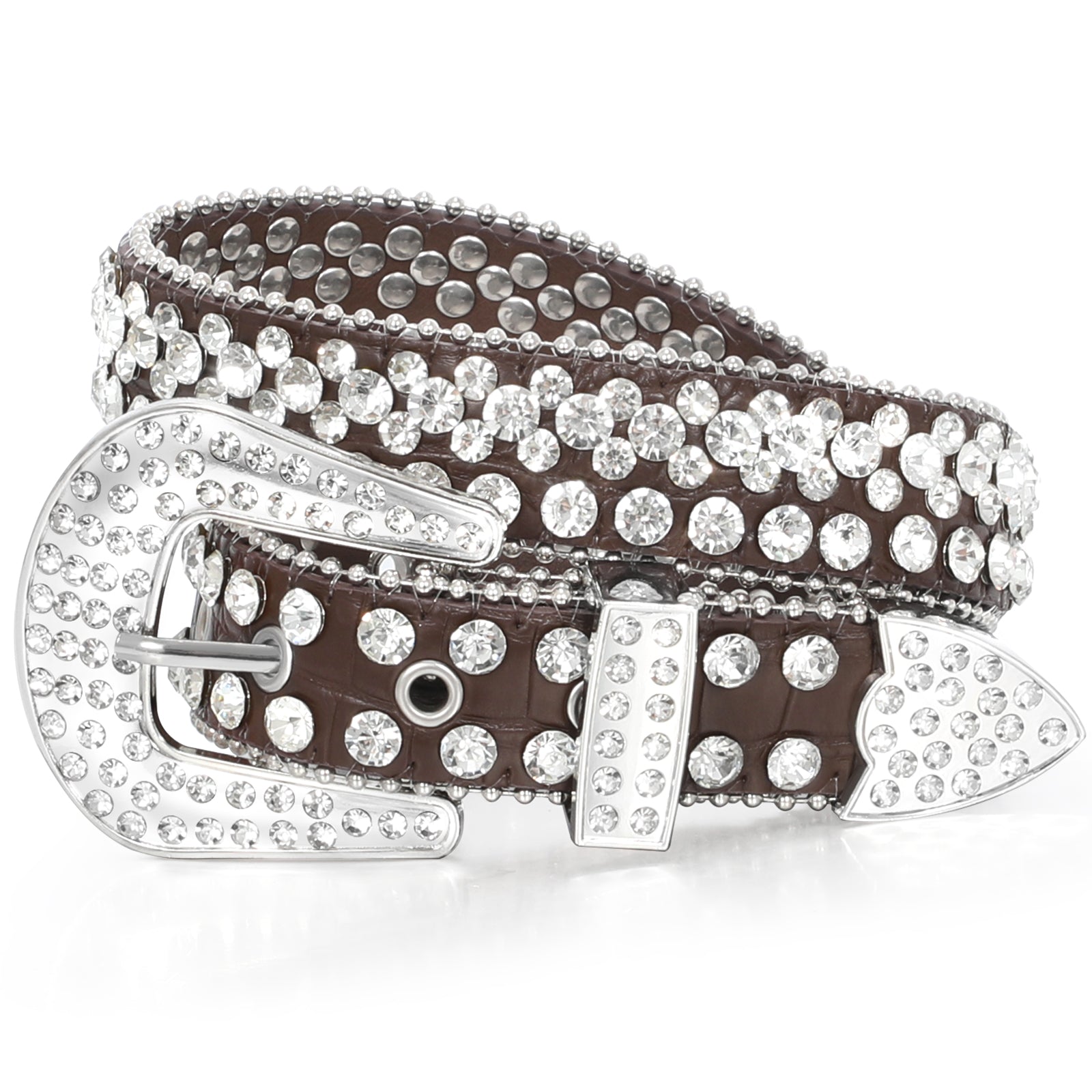 Rhinestone Belt for Men Women Western Cowboy Cowgirl Bling Studded Leather Belt for Jeans Pants - JASGOOD OFFICIAL