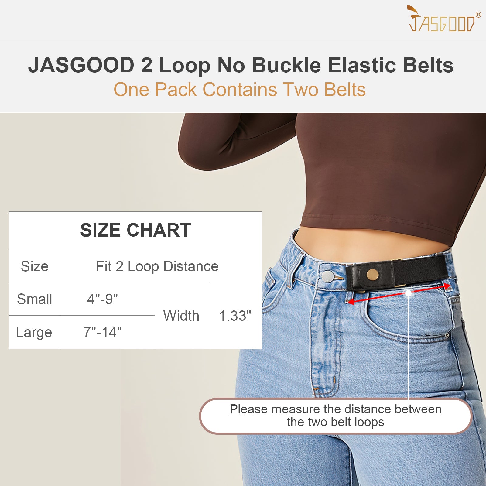 Men Women 2 Pack Elastic Invisible Belts No Buckle Stretch Belt for Jeans - JASGOOD OFFICIAL