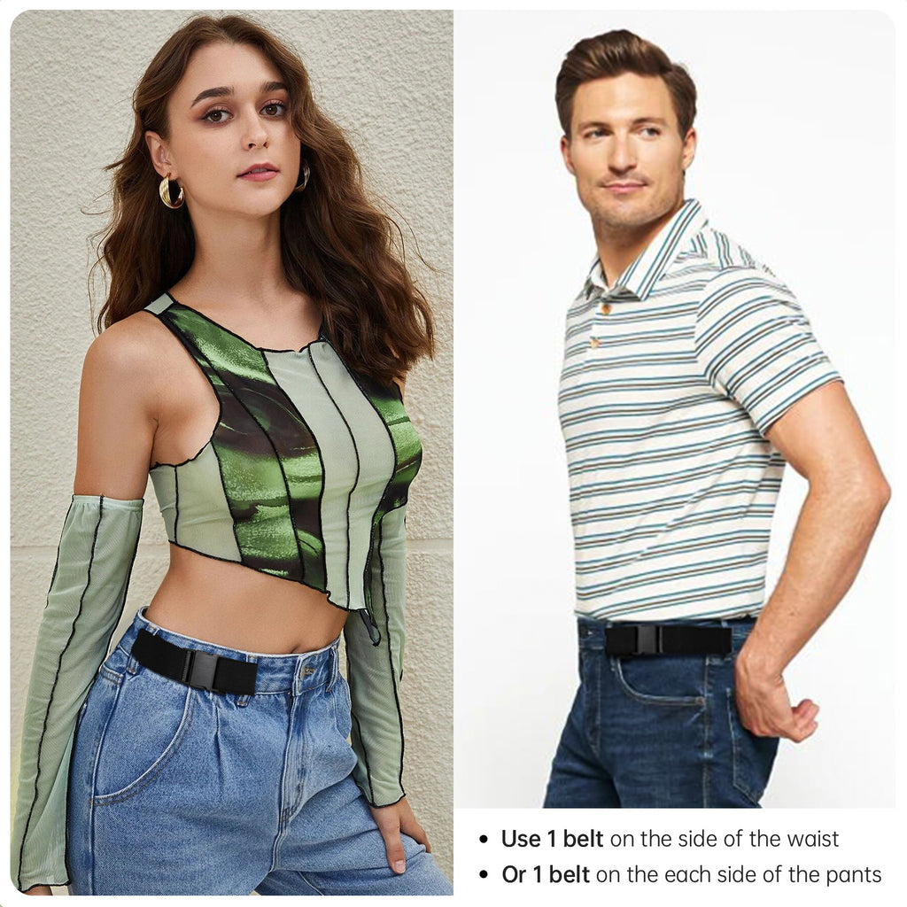No Buckle Stretch Belt for Women/Men—2 Pack Elastic Invisible Belts for Jeans