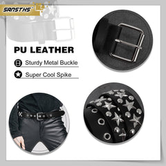 Punk Rivet Studded Belt Goth Row Pyramid Square Bead PU Leather Vintage Punk Rock Grommet Belt for Jeans Pants