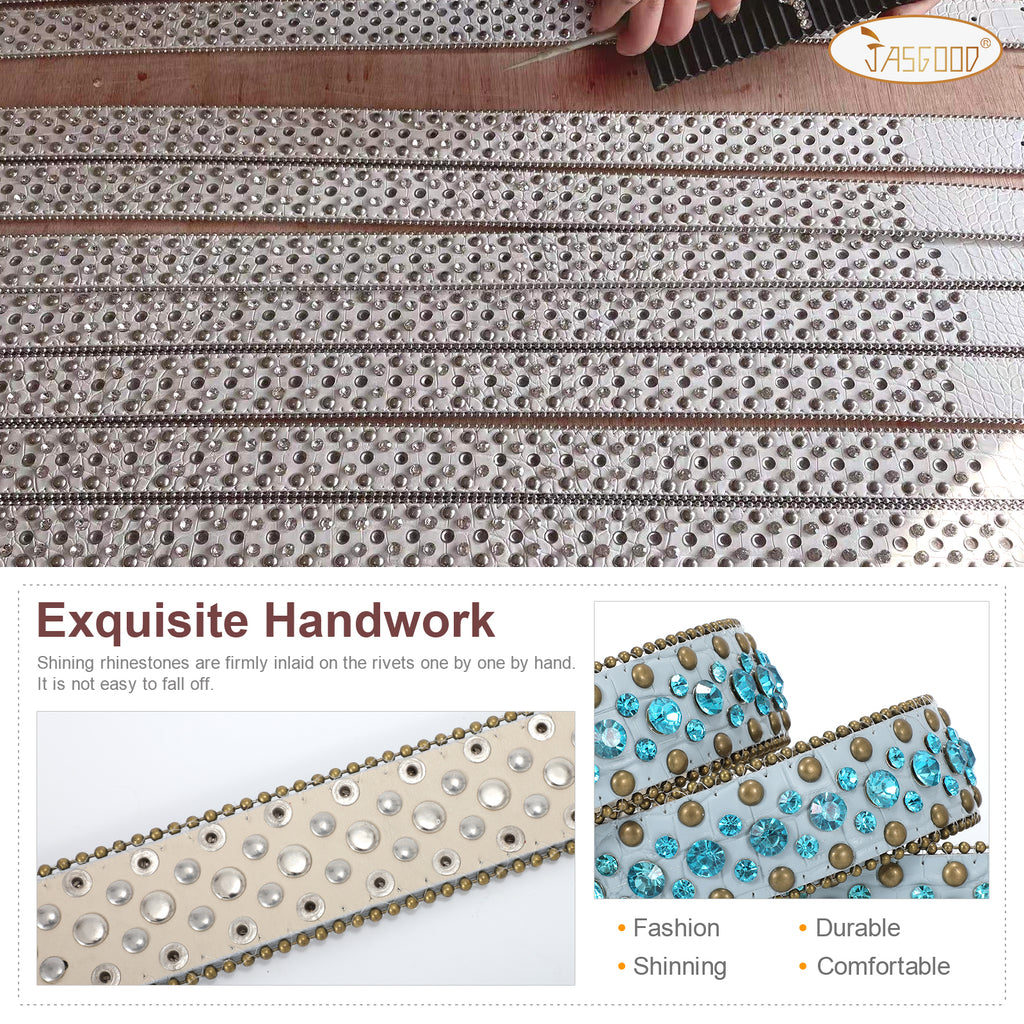 Women Mens  Popular Luxury Crystal Diamond Studded Rhinestone Western Sparkle Designer Leather Belt