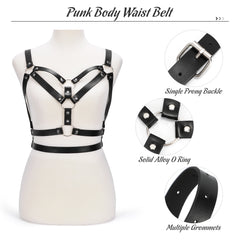 Women Halloween Fashion Punk Leather Harness Chest Belt