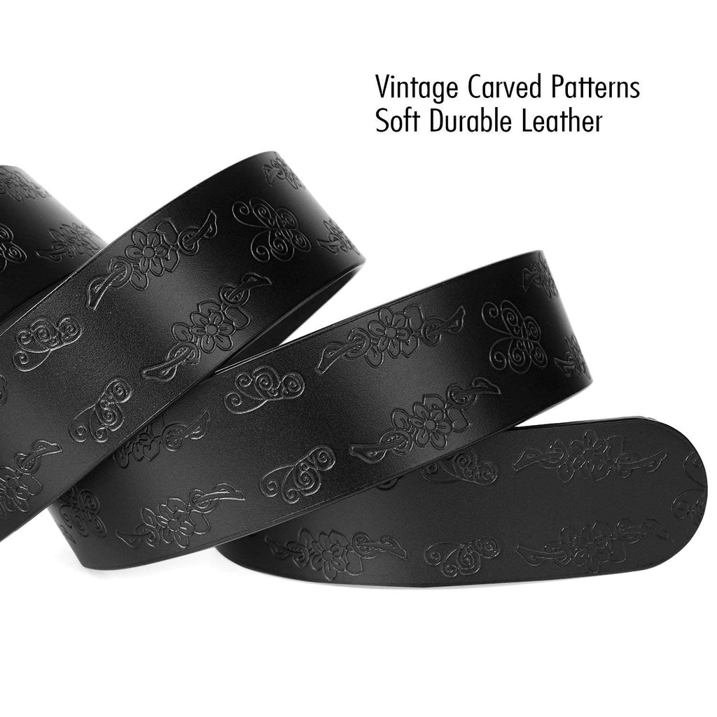 Western Fashion Leather Belts For Women With Vintage Hollow Flower Buckle 