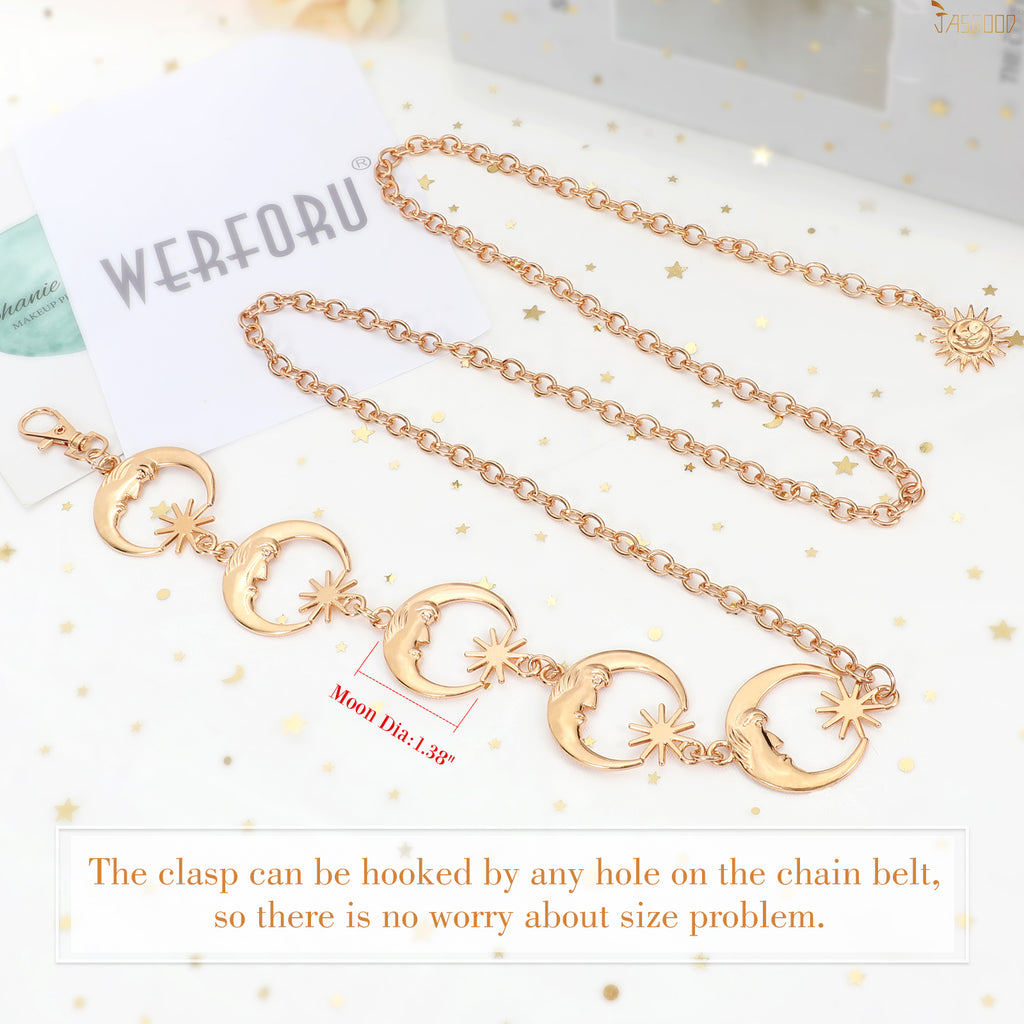 JASGOOD Halloween Women’s Gold Moon Star Metal Link Waist Chain Belt Dress Belts - JASGOOD OFFICIAL