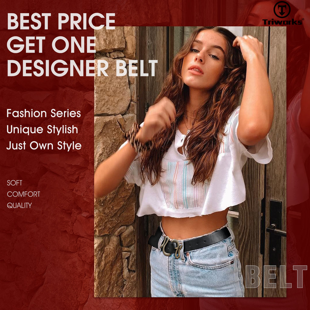 Snake Pattern Animal Unique Buckle  Woman Belt Leather Designer Fashion Cowboy Western Belts